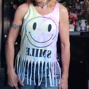 Tie-Dye Fringe Tank Top with Smile Print